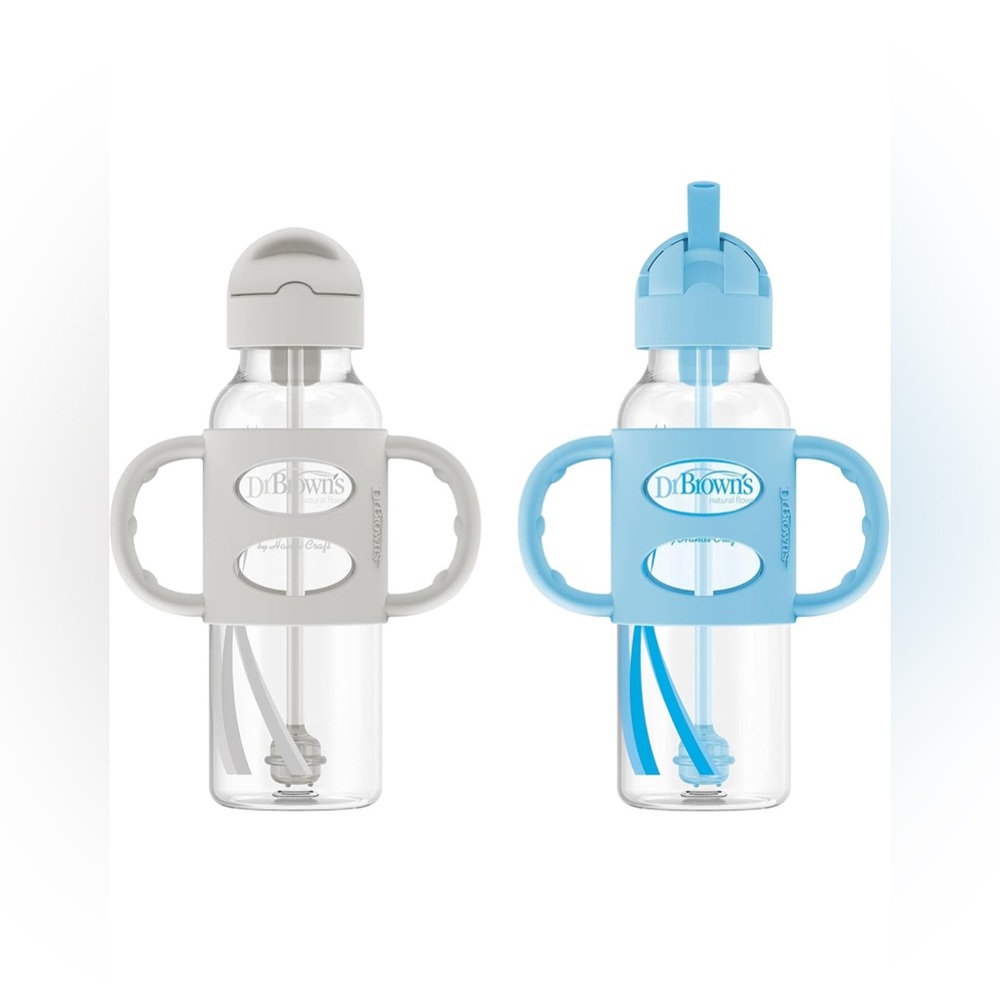 Dr. Brown's Milestones Narrow Sippy Straw Bottle - Gray and Blue - 6m+